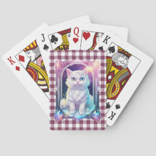 Baraja De Cartas Cristal Cat Purple Black Plaid Curte White Kitten