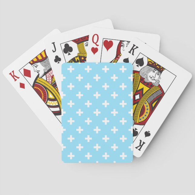 Baraja De Cartas Cruces de polka blanco sobre azul bebé (Reverso)