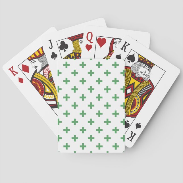 Baraja De Cartas Cruces de polka verde sobre blanco (Reverso)