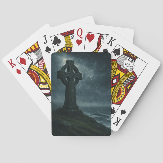 Baraja De Cartas Cruz Celta en un mar tormentoso de viento (Reverso)