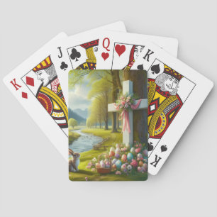 Baraja De Cartas Cruz de Pascua con conejo y huevos