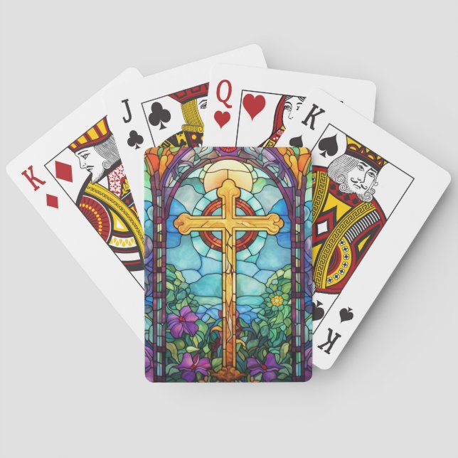 Baraja De Cartas Cruz de vidrio manchado (Reverso)