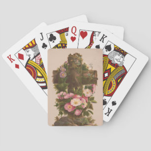 Baraja De Cartas Cruz rústica antigua, rosas silvestres, tarjeta de