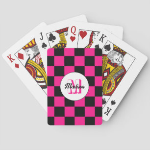 Baraja De Cartas Cuadrados a cuadros rosa caliente negro Monograma