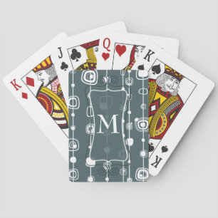 Baraja De Cartas Cuadrados Retro Azul de los años 70 Monograma Tarj