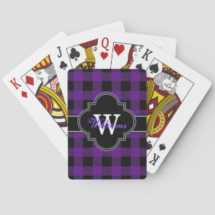 Baraja De Cartas Cuadro de Plaid Negro Púrpura 1IQN