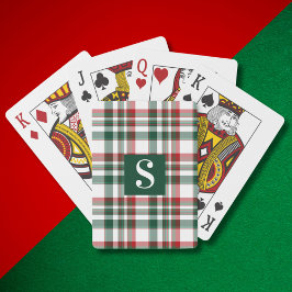 Baraja De Cartas Cuadro Rojo y Verde de Navidad con Monograma Perso