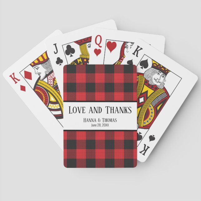 Baraja De Cartas Cuadro Rústico de Búfalo Negro Rojo Boda (Reverso)