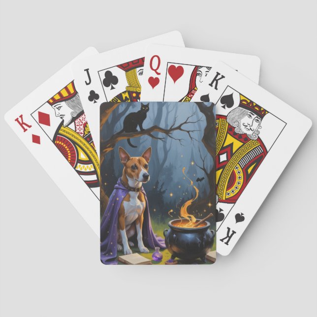 Baraja De Cartas Cuadros de Halloween de Basenji Dog (Reverso)