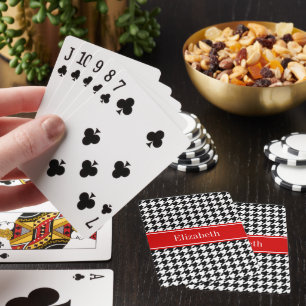 Baraja De Cartas Cuadros negros blancos Rojo Nombre Monograma