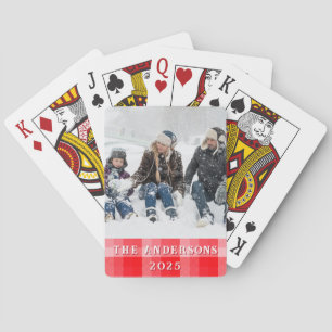 Baraja De Cartas Cuadros rojos de Navidad con rayas diagonales fest