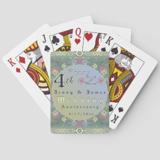 Baraja De Cartas Cuarto aniversario Boda Flor verde y azul