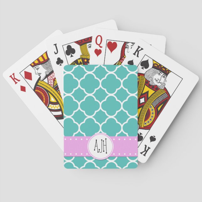 Baraja De Cartas Cuatrefoil azul, enlistado marroquí, monograma (Reverso)