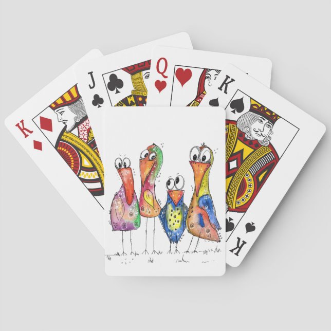 Baraja De Cartas Cuatro pájaros alegres y coloridos (Reverso)