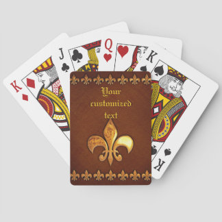 Baraja De Cartas Cubierta de cuero antiguo con Fleur-de-Lys dorado