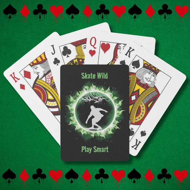 Baraja De Cartas Cubierta de la tarjeta de reproducción de patinaje (Green Flames Skater Playing Card Deck)