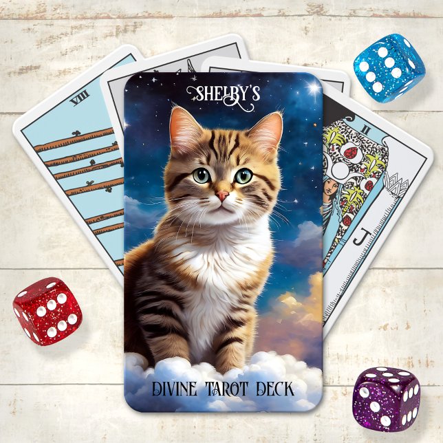 Baraja De Cartas Cubierta de la tarjeta Tarot del gato divino de la (Deck of tarot cards featuring a painting of a cat on a cloud - for heavenly inspiration)