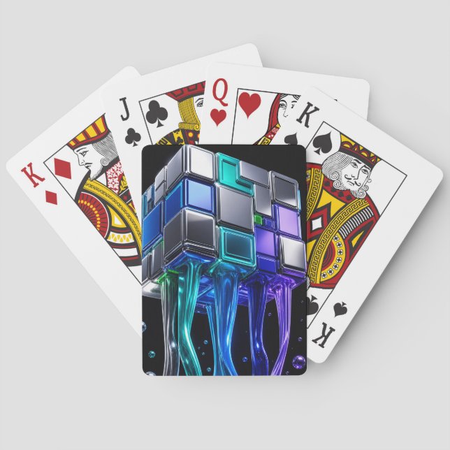 Baraja De Cartas Cubo de rompecabezas de cromo futurista  (Reverso)