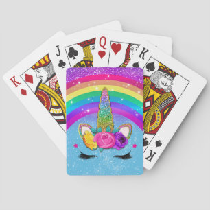 Baraja De Cartas Cuerno de Unicornio Brillante con Destellos para l