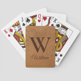 Baraja De Cartas Cuero Marrón Texturizado Personalizado con Inicial