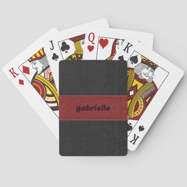 Baraja De Cartas Cuero negro y rojo falso (Reverso)