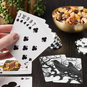 Baraja De Cartas Cuervo negro en ramas nudosas negro y blanco