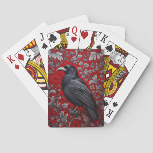 Baraja De Cartas Cuervo Negro Floral Rojo Inspirado en William Morr