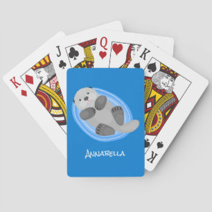 Baraja De Cartas Cuidada y feliz nutria azul personalizado ilustrac