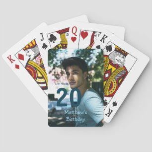 Baraja De Cartas cumpleaños 20 nombre foto fecha hombre azul blanco