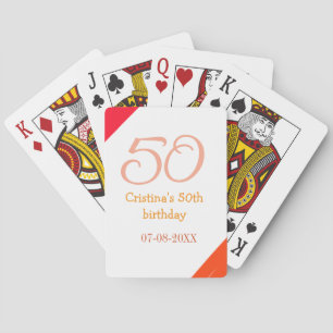 Baraja De Cartas Cumpleaños 50 aniversario rojo naranja agregar nom
