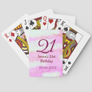 Baraja De Cartas Cumpleaños simple nombre fecha verde pastel rosa 2