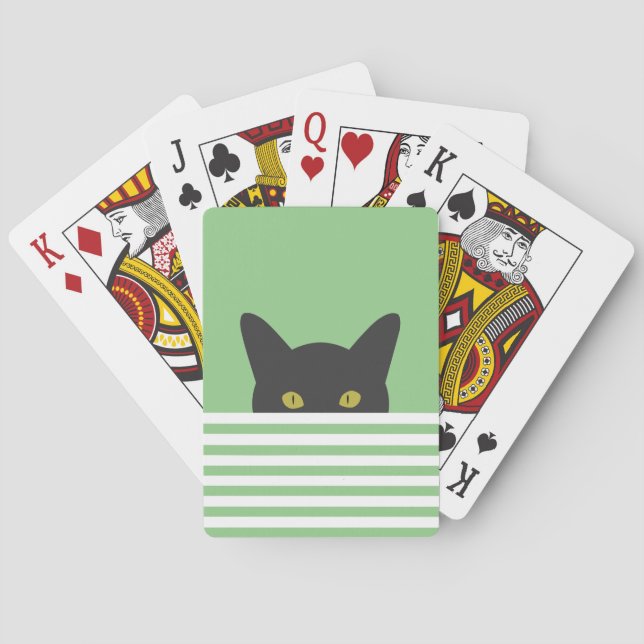 Baraja De Cartas Curioso Peeking Black Cat Green Stripe (Reverso)