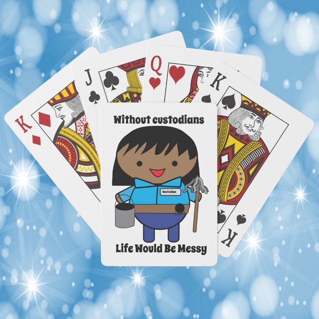 Baraja De Cartas Custodio Janitor Black Female Gratito (A deck of playing cards with a picture of a black female janitor and cute text!)