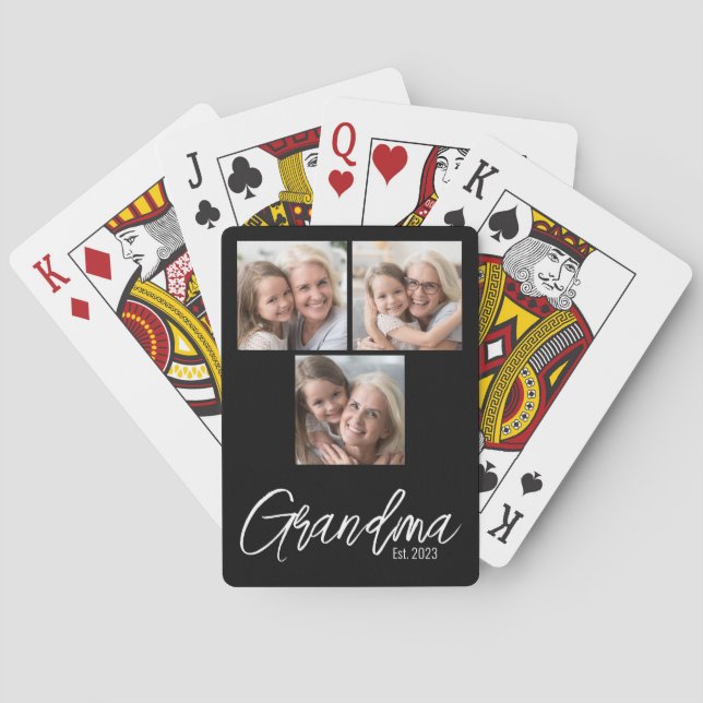 Baraja De Cartas Customizable Grandma Established Year 3 Photo (Reverso)