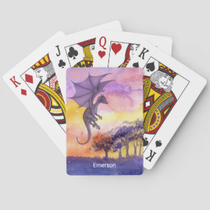 Baraja De Cartas Cuta acuarela Púrpura Dragón volador mágico