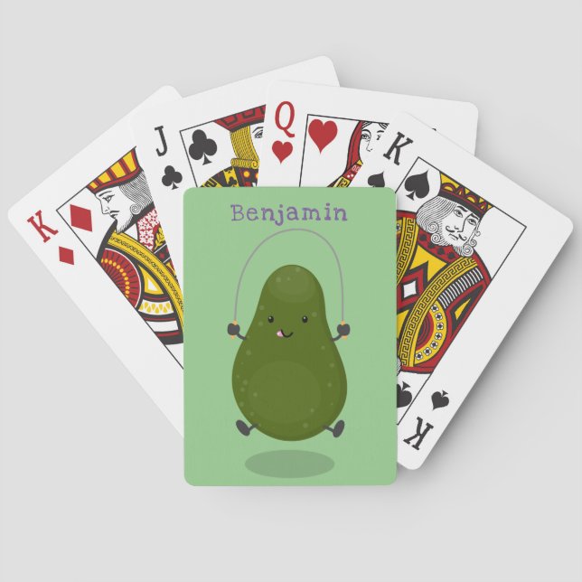 Baraja De Cartas Cute aguacate salto cuerda personalizado ilustraci (Reverso)