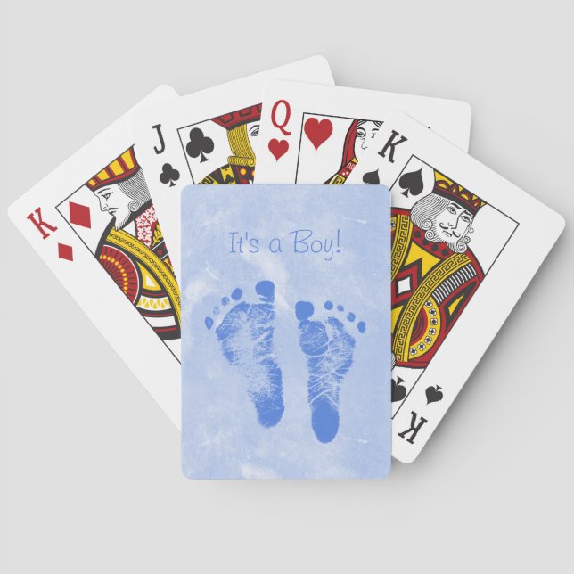 Baraja De Cartas Cute Baby Boy Footprints Anuncio de Nacimiento (Reverso)