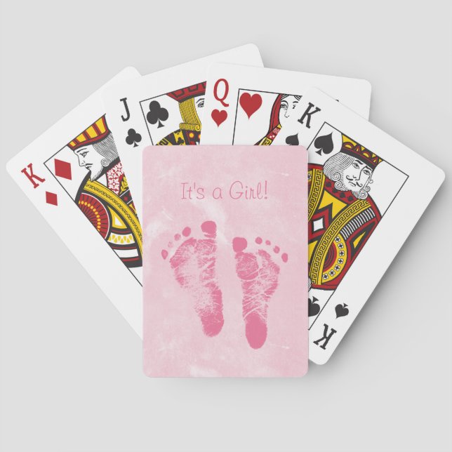 Baraja De Cartas Cute Baby Footprints Anuncio de Nacimiento (Reverso)