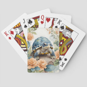 Baraja De Cartas Cute bebé Tortoise Pastel Floral acuarela