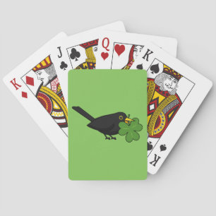 Baraja De Cartas Cute Blackbird con Shamrock Clover Personalizado