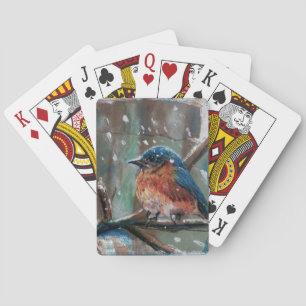 Baraja De Cartas Cute Blue Bird Song Bird Winter Painting