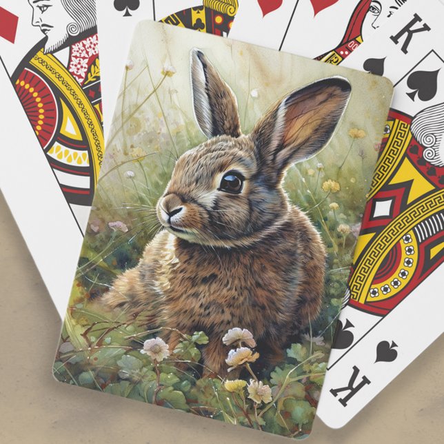 Baraja De Cartas Cute Bunny Rabbit Clover Pintura (Bunny rabbit and clover painting playing cards)
