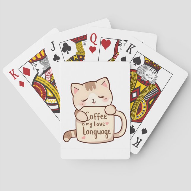 Baraja De Cartas Cute Cat Coffee Love Language (Reverso)
