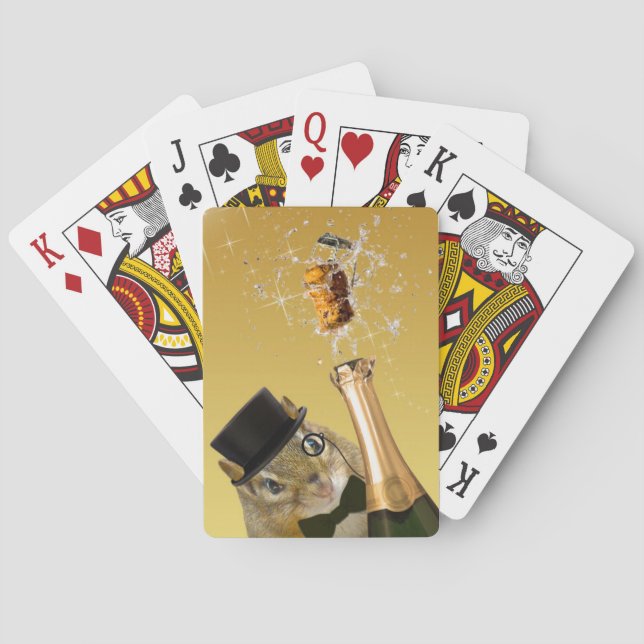 Baraja De Cartas Cute Chipmunk Fiesta de Nochevieja (Reverso)