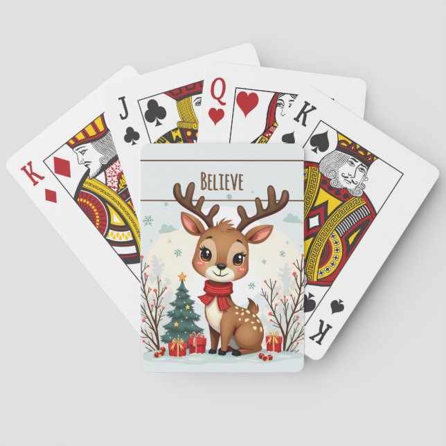 Baraja De Cartas Cute Christmas Reindeer Scene Snowy Forest (Reverso)