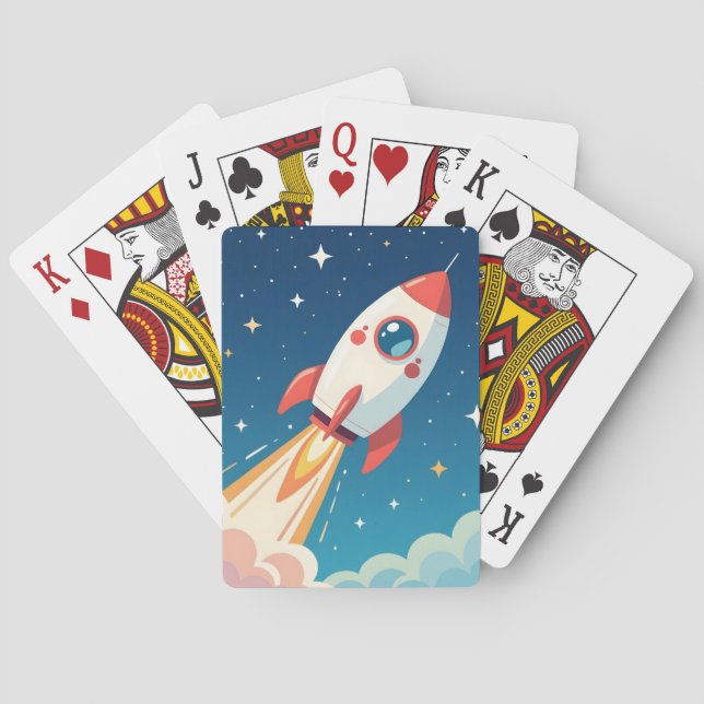 Baraja De Cartas Cute cohete espacial despegando (Reverso)