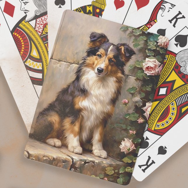 Baraja De Cartas Cute Collie Dog Pinting (Playing cards with the painting of a cute collie puppy)