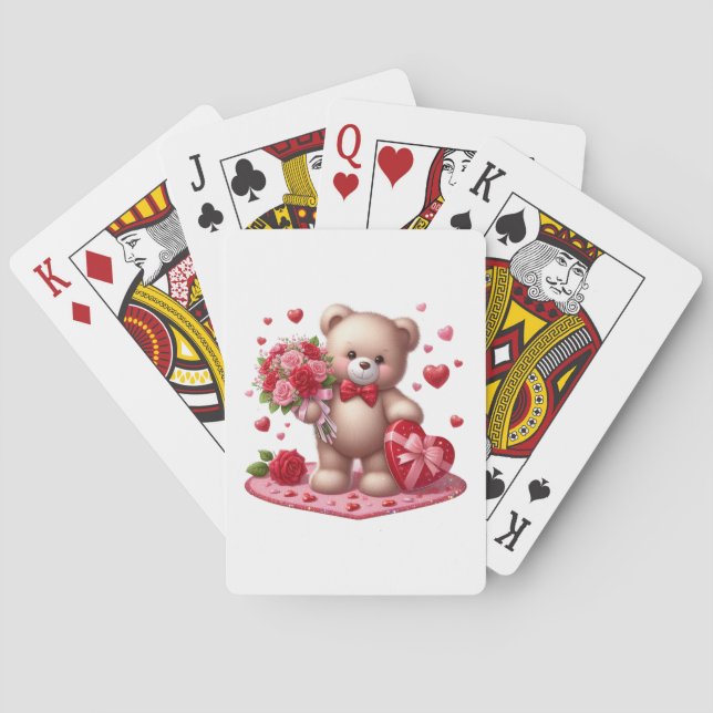 Baraja De Cartas Cute El día de San Valentín Teddy Bear (Reverso)