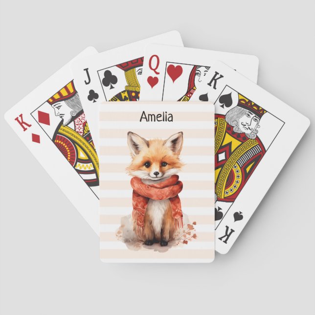 Baraja De Cartas Cute Fox Pup in a Red Scarf (Reverso)