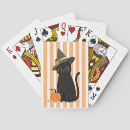 Baraja De Cartas Cute Halloween Black Cat with Witch Hat Pumpkin